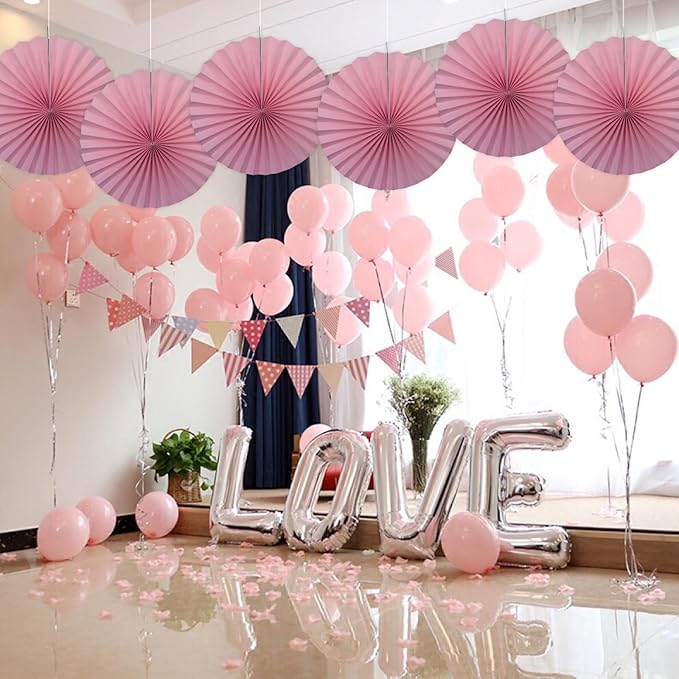Pink Party Decorations, Baby Shower Decorations Party Paper Fans Bulk 16in - Image 4