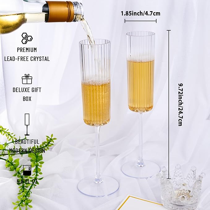 Ciaell 24 Pack Plastic Champagne Flutes - 6oz Ribbed Disposable Champagne - Image 2