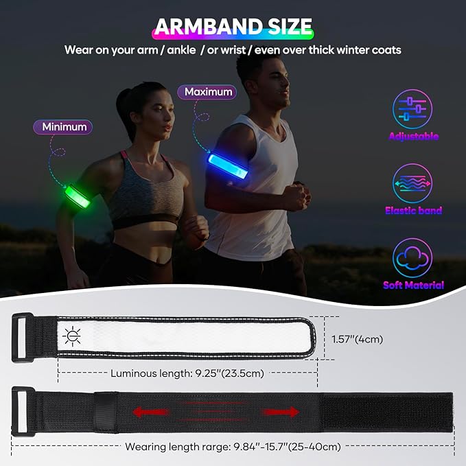 LED Armband for Running Walking Cycling, Rechargeable Running Lights Safety - Image 6
