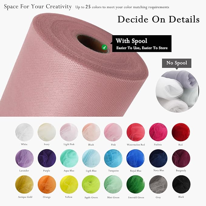 Dusty Rose Tulle Fabric Rolls 54 Inch by 40 Yards Tulle Bolt Spool - Image 3
