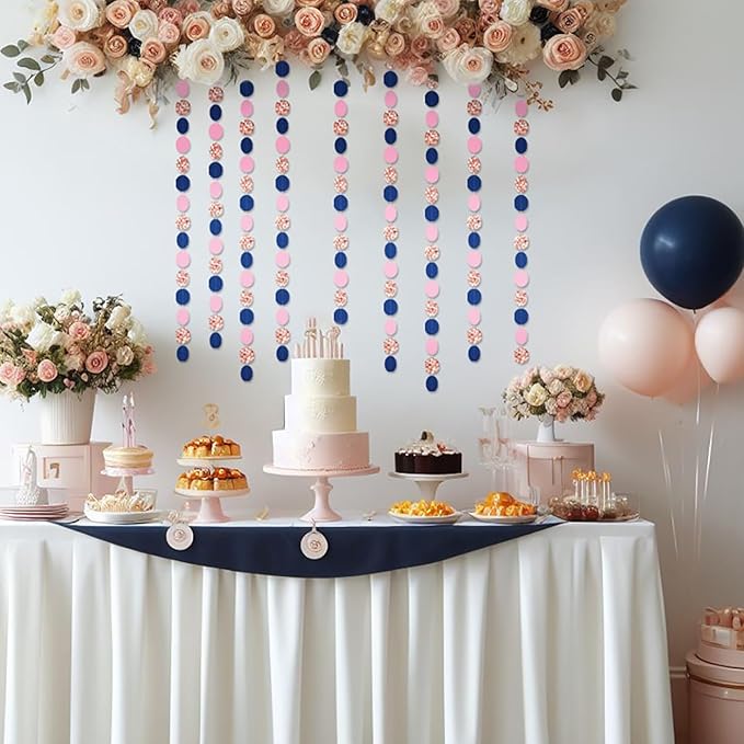 Rose-Gold Navy-Blue Pink Party Decorations – 52ft Paper Garland Gender Reveal - Image 4