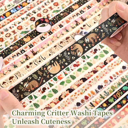 36 Rolls Animal Theme Washi Tape Set, Colorful Cute Adorable Animals Writable - Image 4