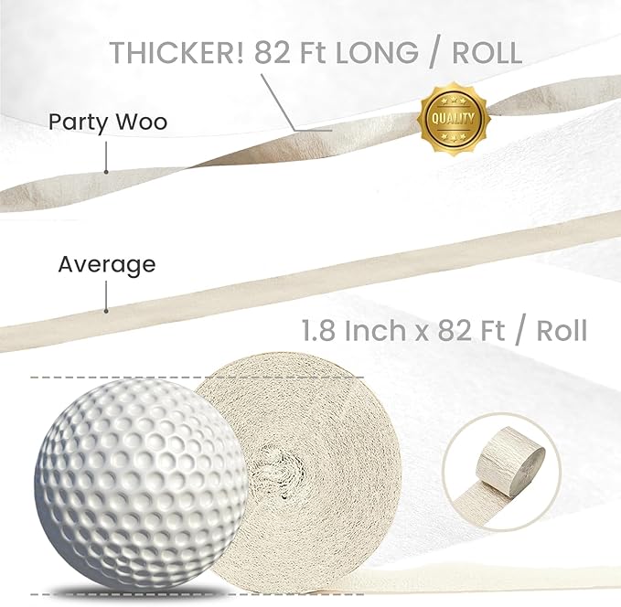 PartyWoo White Crepe Paper Streamers 4pcs 328ft Pack of Sand White Crepe Paper - Image 3