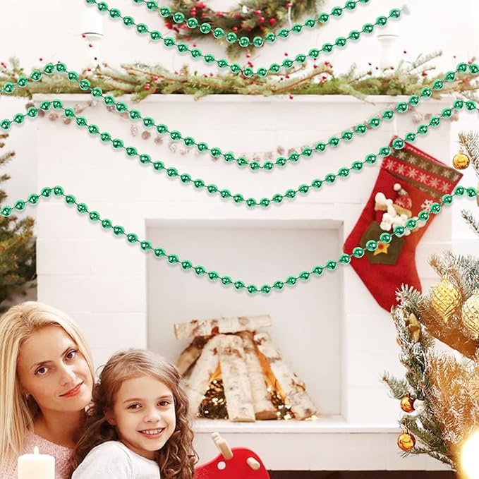 Faux Pearl Bead Garland - 10mm Christmas Tree Beads 11 Yards Green Pearl - Image 4