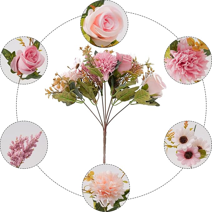 Epicpetal Fake Flowers in Vase, Artificial Pink Flowers in Vase - Image 8