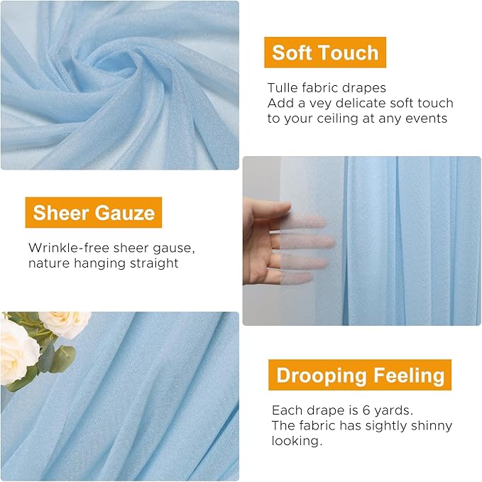Wedding Arch Draping Fabric 2 Panels 28.7" x 20FT Baby Blue Sheer Chiffon - Image 3