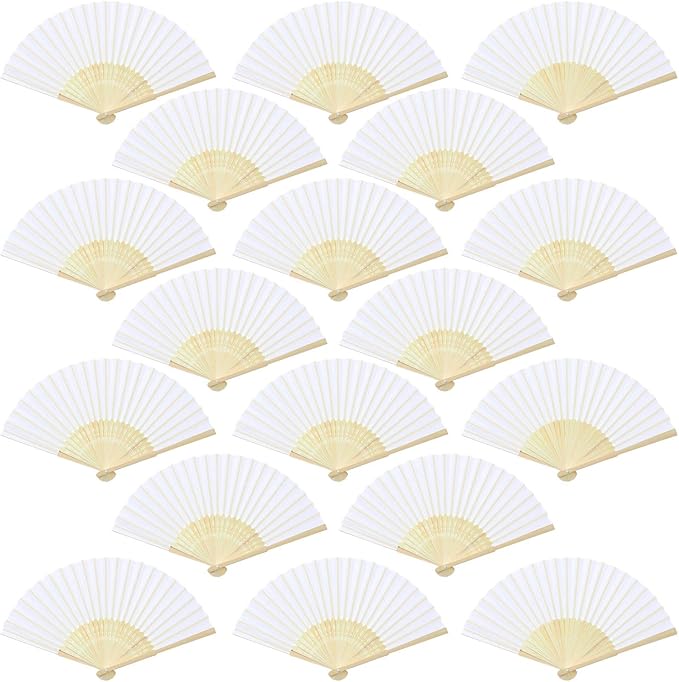 Aneco 18 Pieces White Handheld Cloth and Bamboo Folding Fans by Aneco
