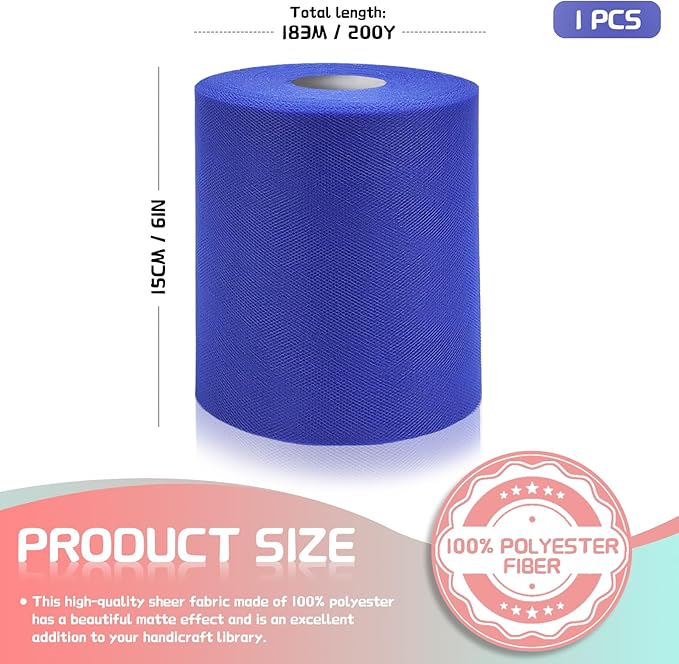 6" x 200 Yards Royal Blue Tulle Fabric Rolls - Image 2