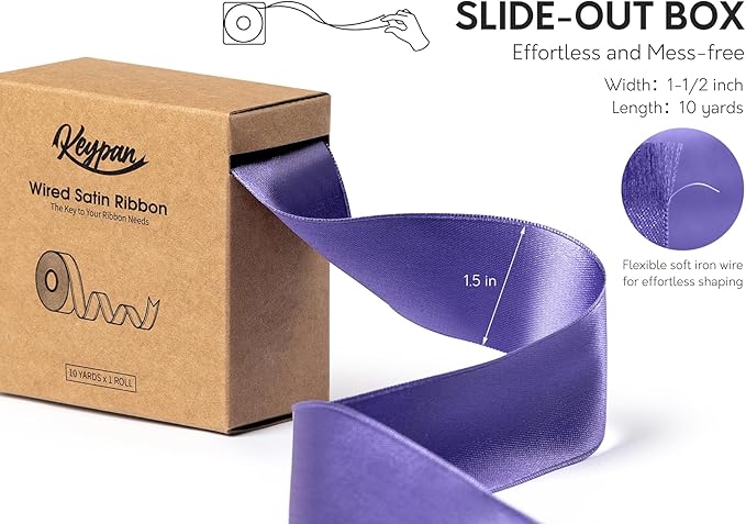 Purple Satin Ribbon Double-Faced Wired Ribbons - Image 2