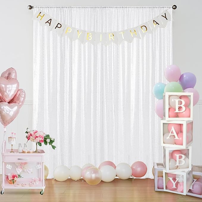 Sugargirl White Sequin Backdrop Curtain 2 Panels 2FTx8FT Glitter White - Image 5
