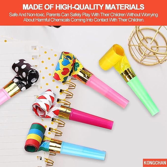 25pcs Party Blowers, Colourful Noisemakers Party Blowouts Squawkers Fringed - Image 4