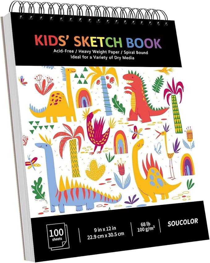 Soucolor 9" x 12" Kids Sketch Book, 100 Sheets Spiral Bound Art Sketchbook - Image 9