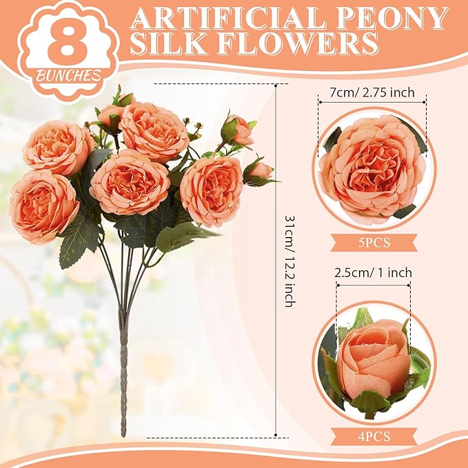 8 Bundles Artificial Peonies Flowers Boho Faux Flowers Arrangements Artificial - Image 2