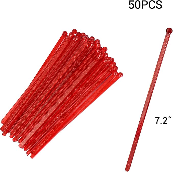50-PCS Christmas Red Glitter Plastic Swizzle Sticks, Crystal Cake Pops - Image 6