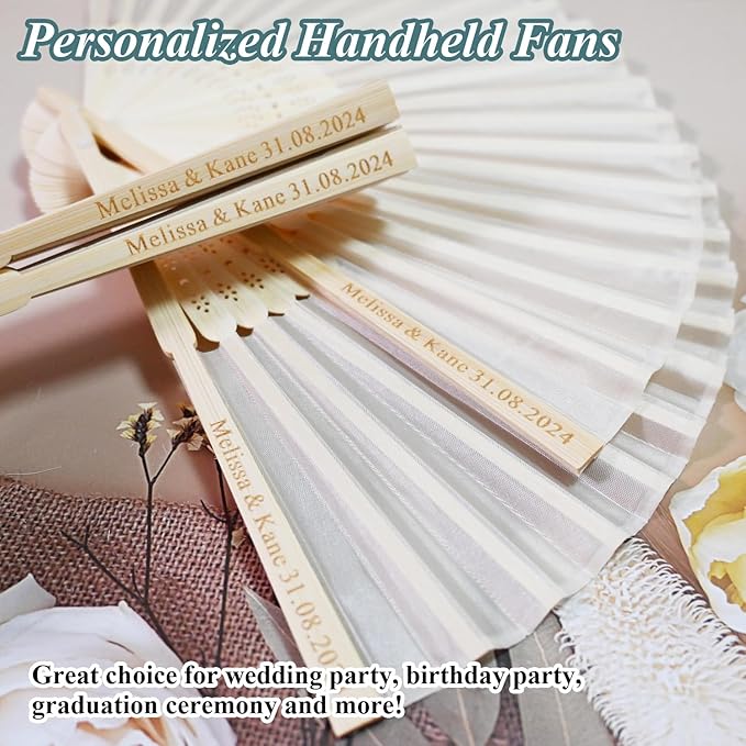 100 Set Personalized Cream Wedding Fans - Image 2