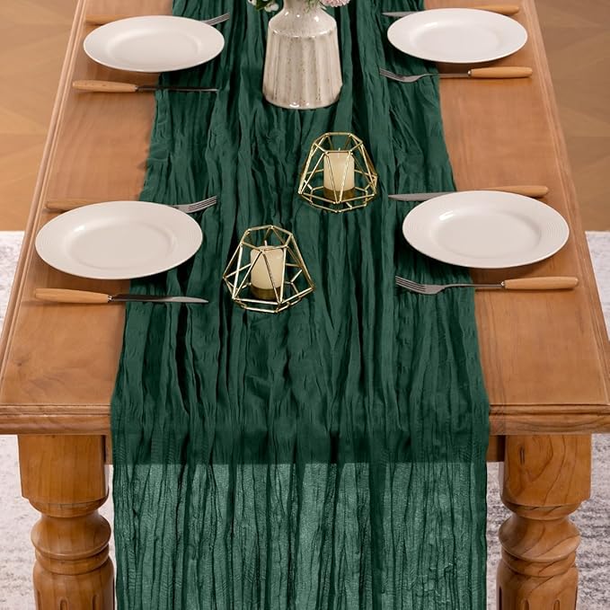 MLMW 6 Pack Christmas Table Runner Cheesecloth Emerald Green Table Runner Boho - Image 5