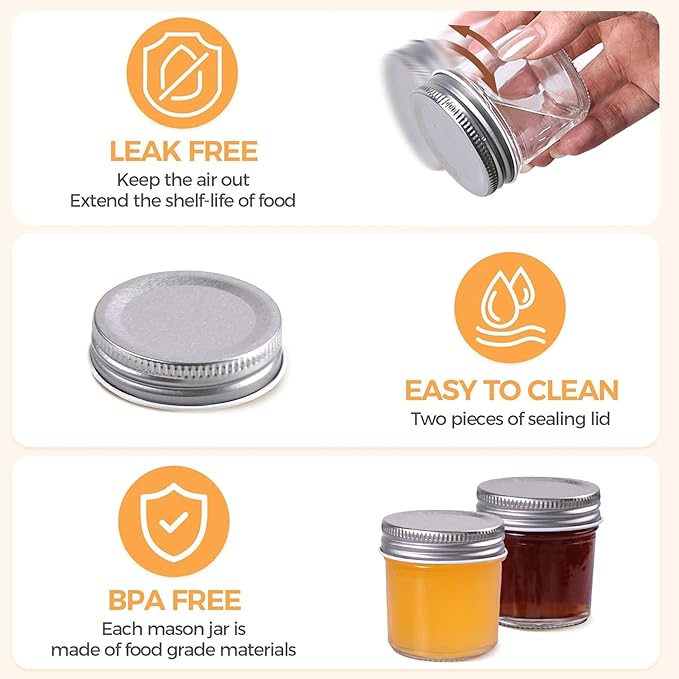 ComSaf Small Mason Jars 2 oz, Small Canning Jars, Mini Glass Jar - Image 3