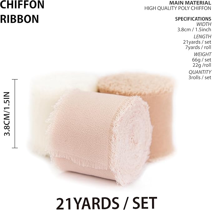 Vitalizart Pink Handmade Chiffon Silk Ribbon Fringe 1.5" x 21 Yd Blush Pink & - Image 2