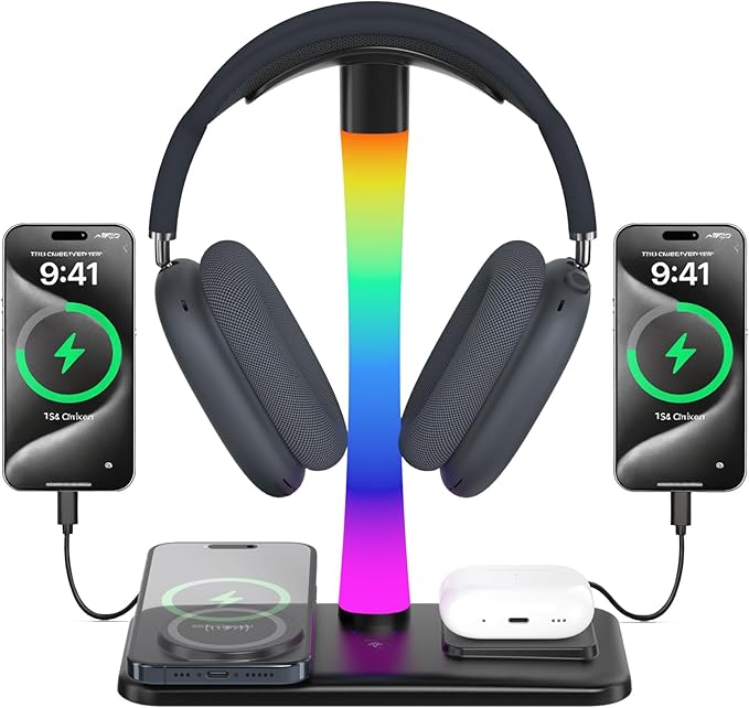 Headphone Stand with Wireless Charger, Gaming HeadsetStand with RGB Light Mode by Unknown
