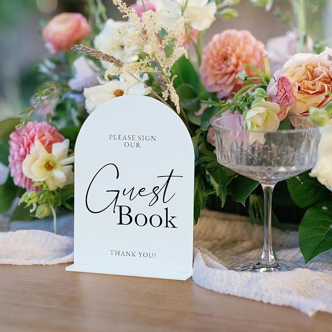 White Arch Acrylic Wedding Sign- 5"x7" Guest Book Sign and Base, 1/8" Thick | - Image 4