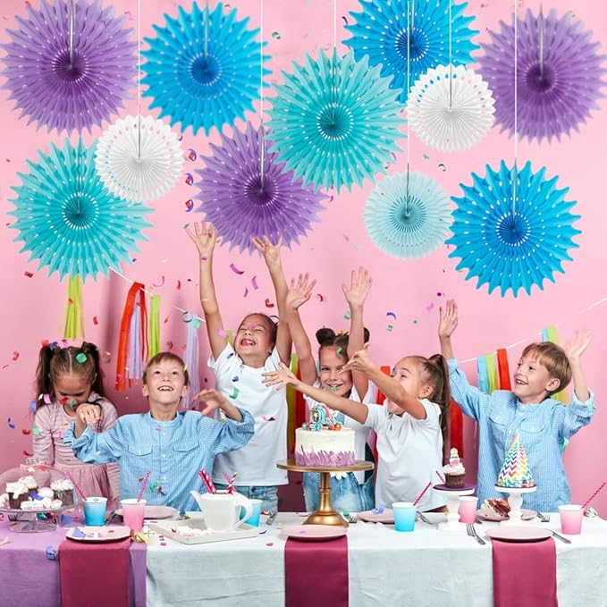 SUNBEAUTY Pack of 11 Purple Lavender Blue Hanging Honeycomb Paper Fans - Image 4