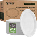 Vplus 300 Pack 100% Compostable Oval Paper Plates 12 inch Super Strong by Vplus