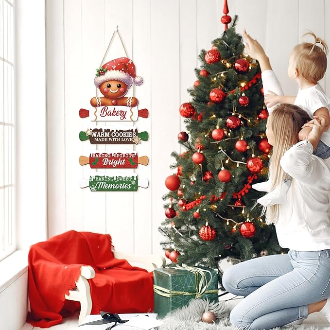 CHDITB Wooden Gingerbread Bakery Christmas Door Hanger, Rustic Christmas Wall - Image 3