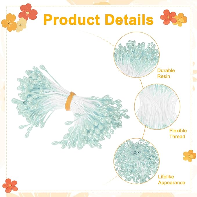 150-Pack Flower Stamens for Crafts, 5mm Double Heads Artificial Pearl Floral - Image 2