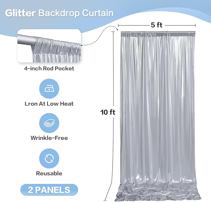 gogoparti 10x10FT Silver Sequin Backdrop Curtain - Image 6