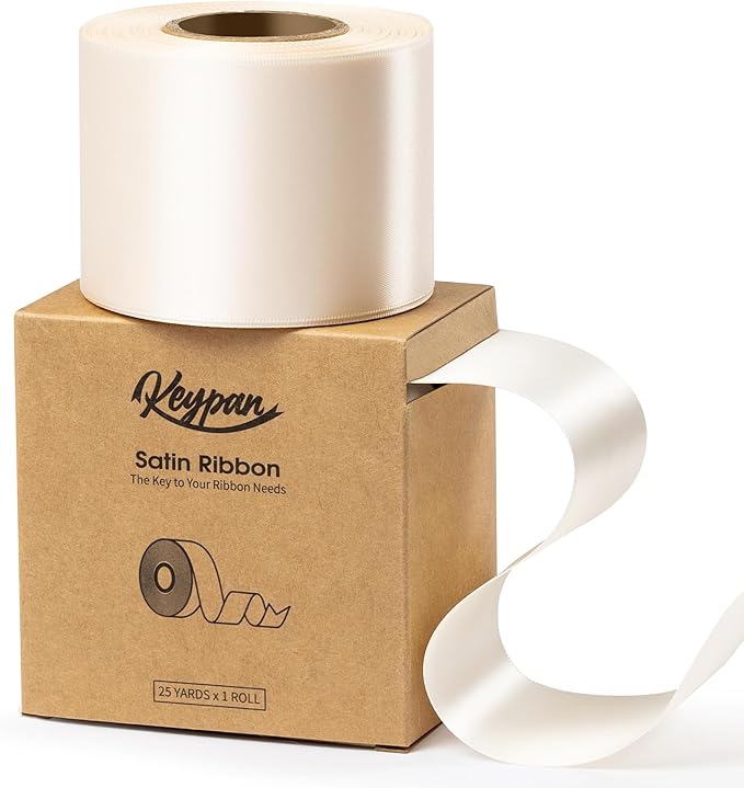 Ivory Satin Ribbon 2.5 Inch Double-Faced Polyester Cream Ribbons 25 Yards by Keypan