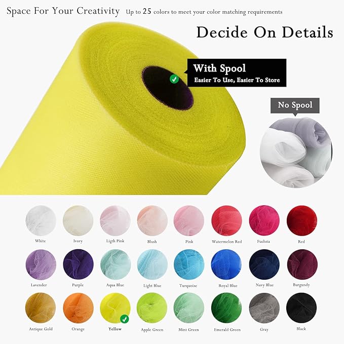 Yellow Tulle Fabric Rolls 54 Inch by 40 Yards Tulle Bolt Spool - Image 3