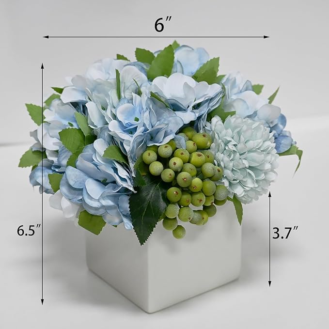LADADA Fake Flowers in Ceramic Vase, Faux Hydrangea Flower Arrangements - Image 4