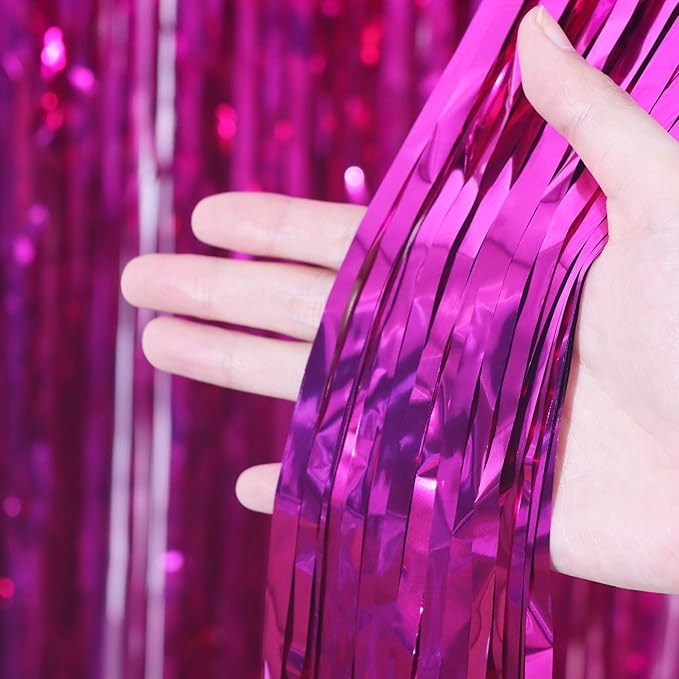 2 Pack Pink Foil Fringe Backdrop Curtains, Tinsel Streamers Birthday Party - Image 5