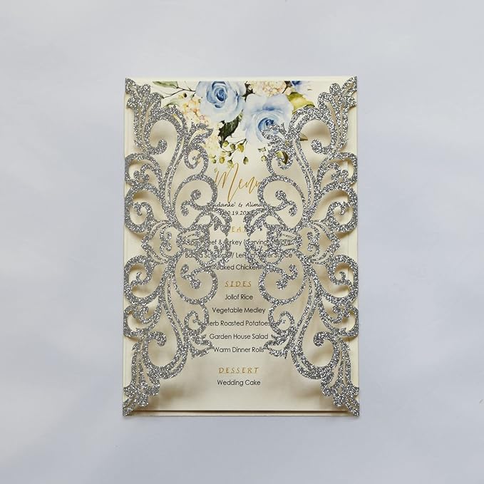 25PCS Silver Glitter Laser Cut Wedding Invitations Cards by Unknown
