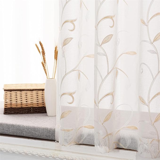 VISIONTEX Sheer Curtains 120 inch Length 2 Panels Set, Rod Pocket Embroidered - Image 5