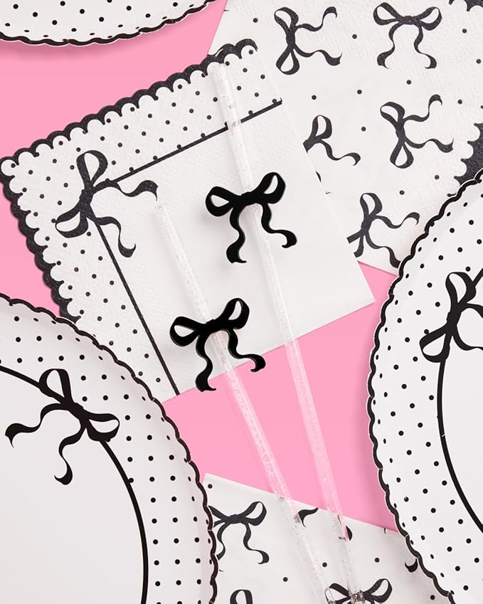xo, Fetti Black Bow Reusable Straws, Coquette Drinkware, Tying the Knot Party - Image 2