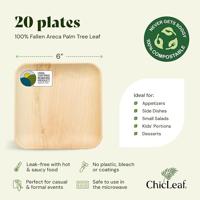Chic Leaf Compostable & Biodegradable Palm Leaf Disposable Bamboo Plates | - Image 2