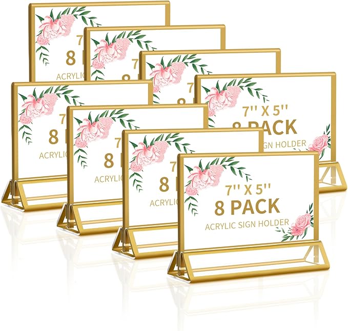 Smarpau 7x5 Gold Acrylic Sign Holder, 8 Pack Double Sided Holders Menu Holder by Smarpau