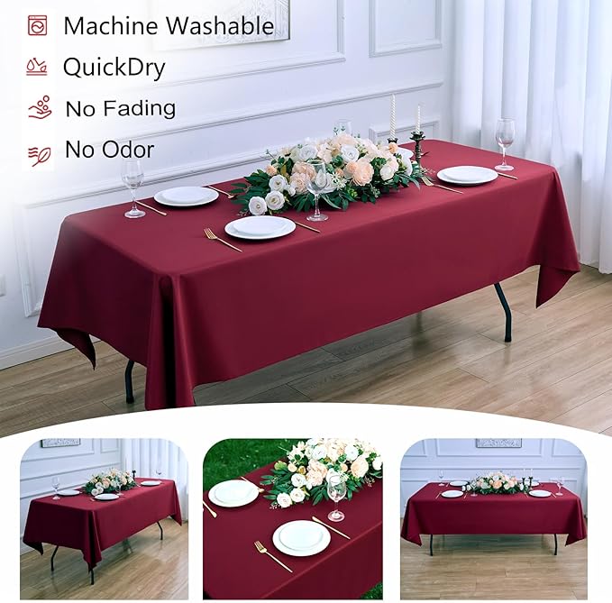 Burgundy 6 Pack Polyester Table Cloth 60 x 84 Inch, Rectangle Tablecloths - Image 4