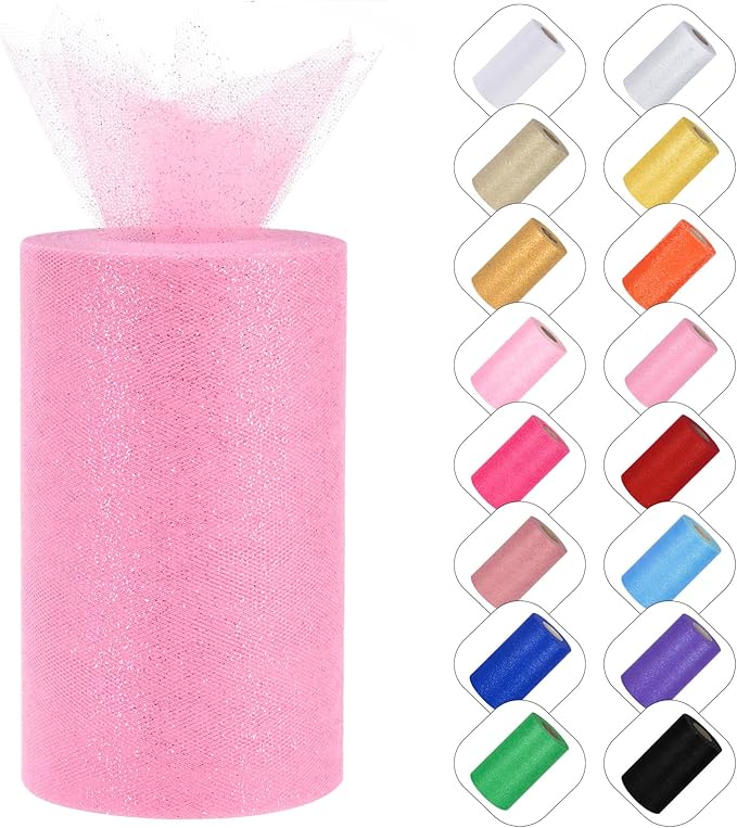 Glitter Tulle Rolls 6” by 50 Yards Sparkle Tulle Fabric Ribbon Sequin Tulle by ICOSHOW