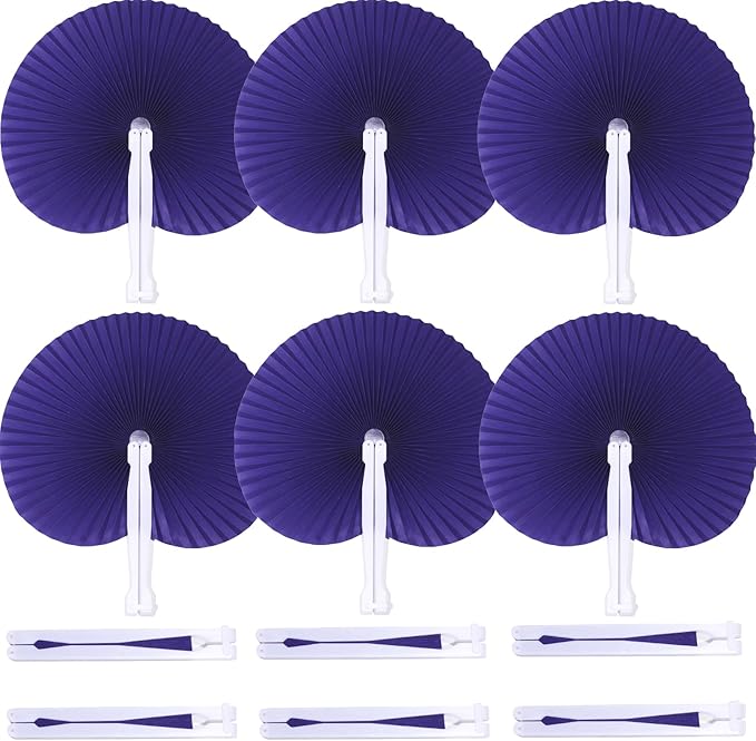 12 Packs Decorative Paper Folding Hand Fans Handheld, Purle Round Foldable by Bestage