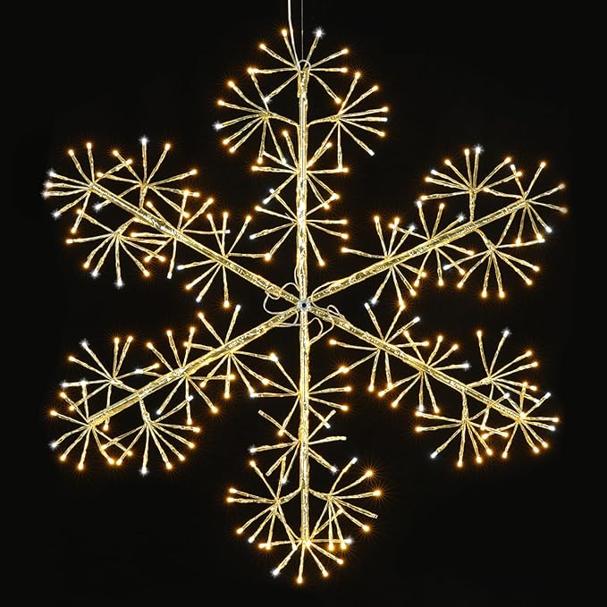 30’’ Christmas Snowflake Lights Outdoor, Pre-lit 240Pcs Warm White LEDs Hanging - Image 2
