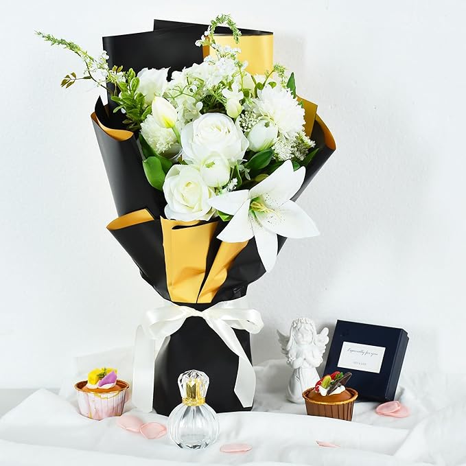 BEISHIDA 20Pcs Black and Gold Double Sided Floral Wrapping Paper Matte - Image 6