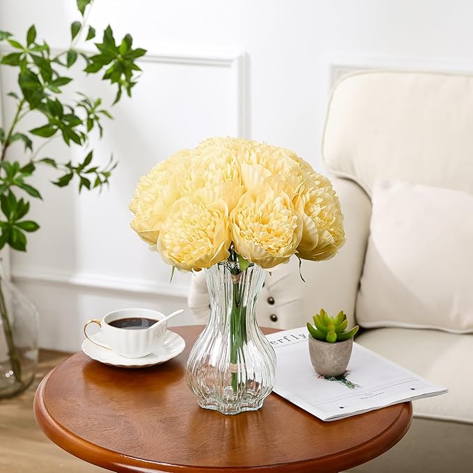 U'Artlines 10 Heads Artificial Peony Silk Flower Leaf Home Office Wedding Party - Image 4