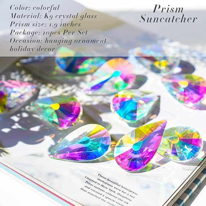 10 Pack Colorful Crystal Prisms Suncatcher, Sun Shine Catcher Rainbow Pendants - Image 2