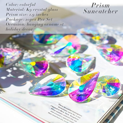 10 Pack Colorful Crystal Prisms Suncatcher, Sun Shine Catcher Rainbow Pendants - Image 2