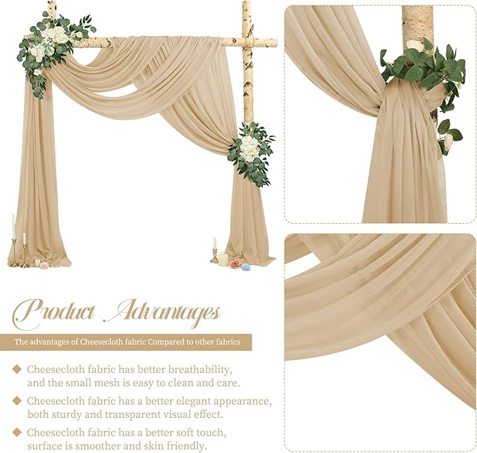 4 Panels Beige Cheesecloth Draping Fabric 35" x 20FT Gauze Fabric Arch Drapes - Image 5