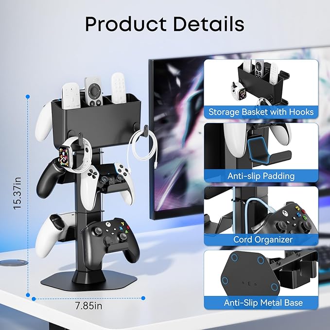 Controller Holder with Remote Control Storage Box, Headset and Controller Stand - Image 3