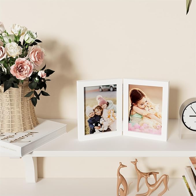 decorUhome Double 5x7 Picture Frame Vertical, Engineered Wood Bifold Photo Frame - Image 2