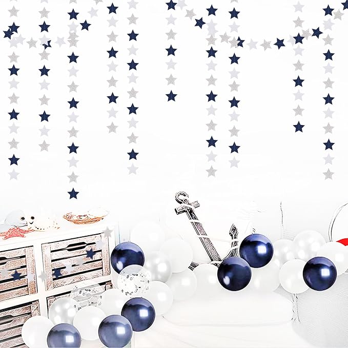 Navy-Blue White-Silver Party-Decorations Birthday Garland - 62ft Twinkle Little - Image 6